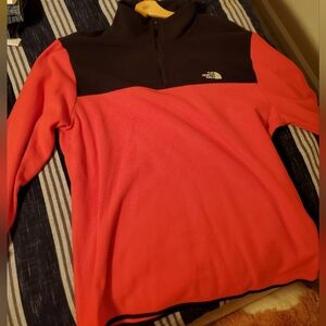 North face men's red and black fleece pull over. Size XL